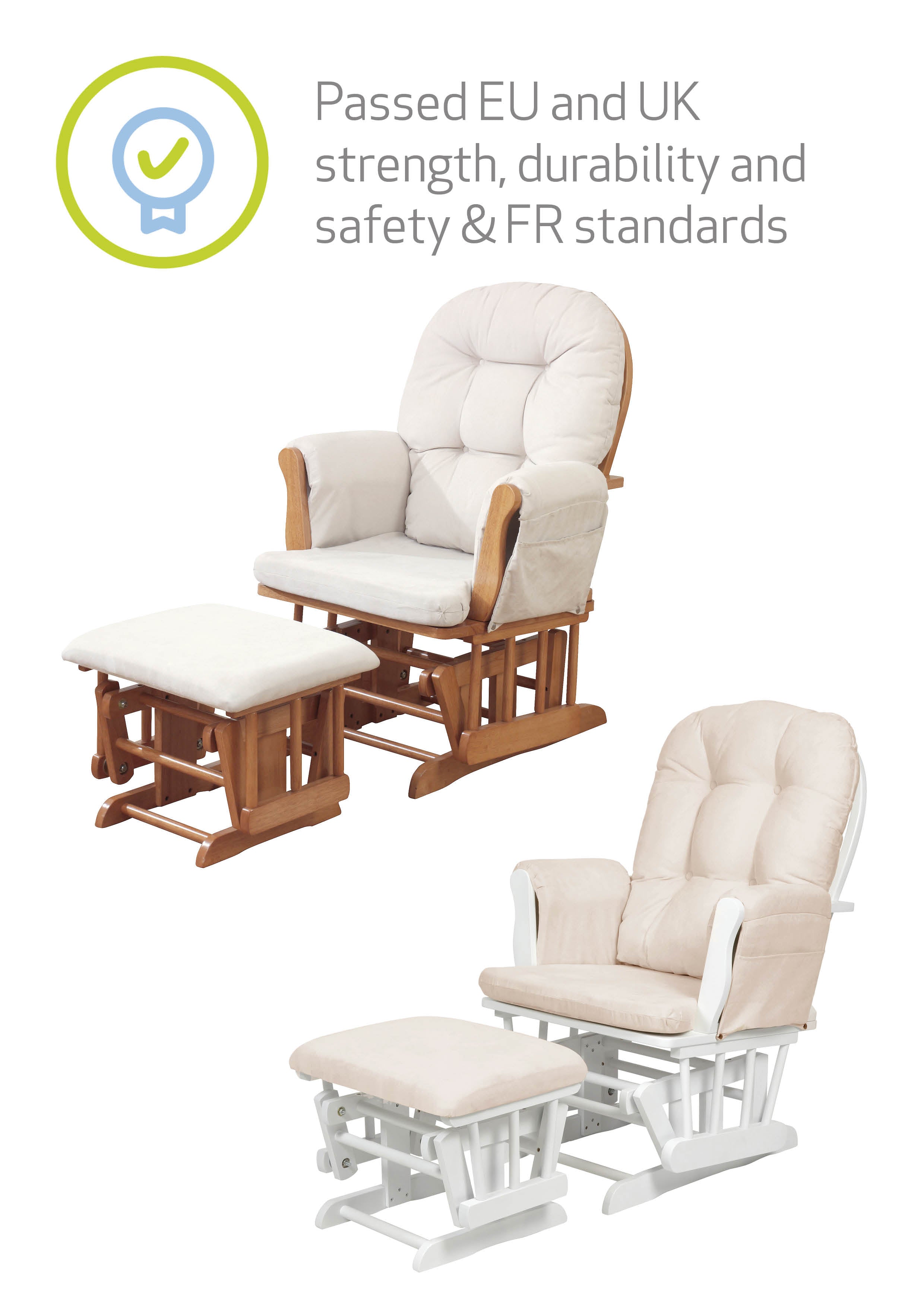 Haywood Non-Reclining Nursing Chair and Footstool White and Beige