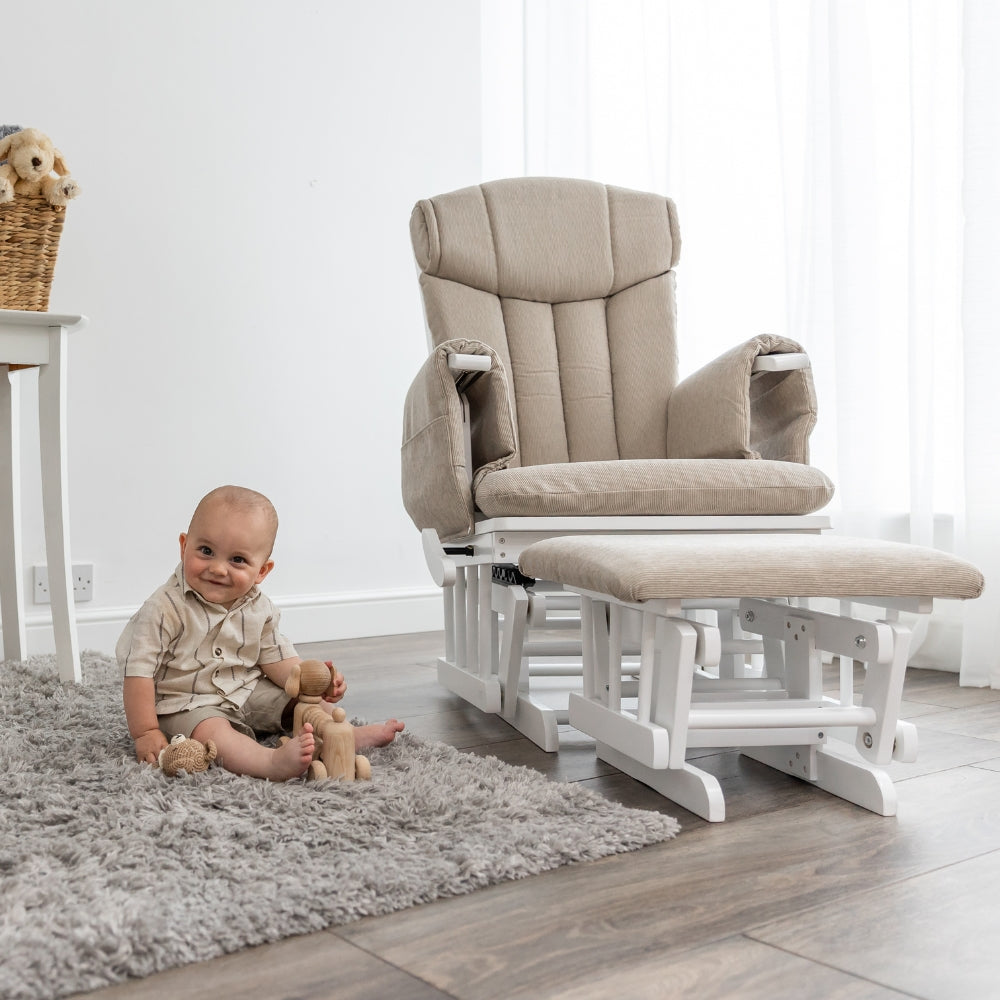 KUB Chatsworth glider nursing chair and footstool in a nursery