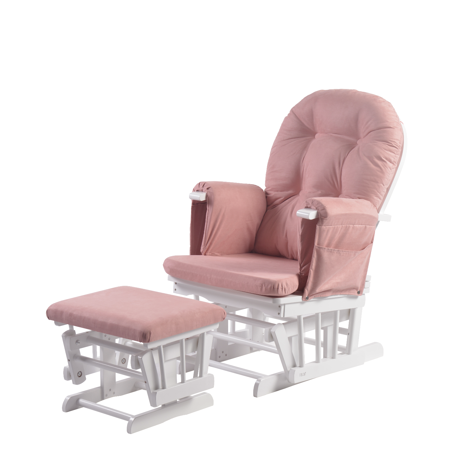 Haywood Reclining Nursing Chair & Footstool White Wood and Dusky Pink