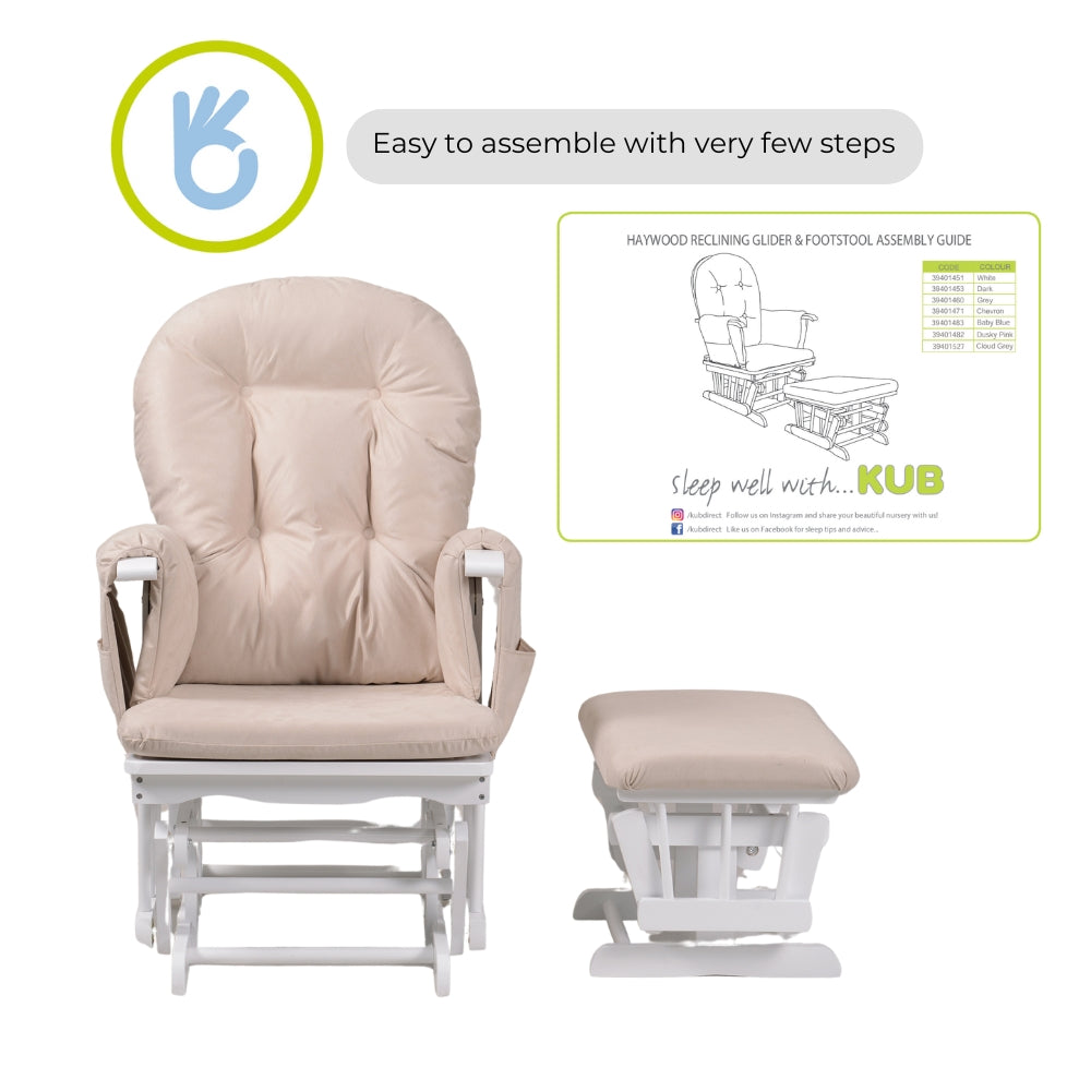 Haywood Reclining Nursing Chair and Footstool White Wood and Beige Cushions