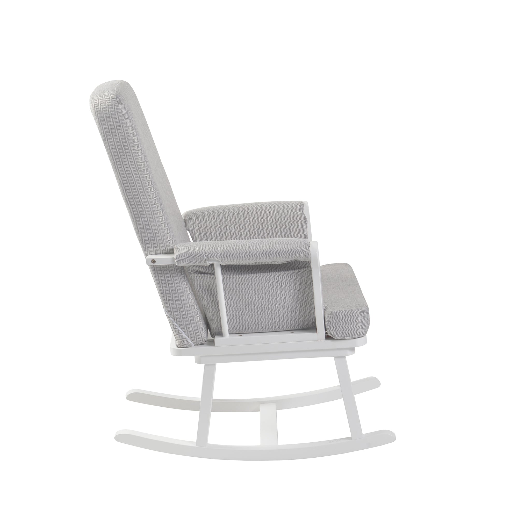 Haldon Nursing Rocking Chair - Limited Edition - White Wood and Grey Chevron Cushions