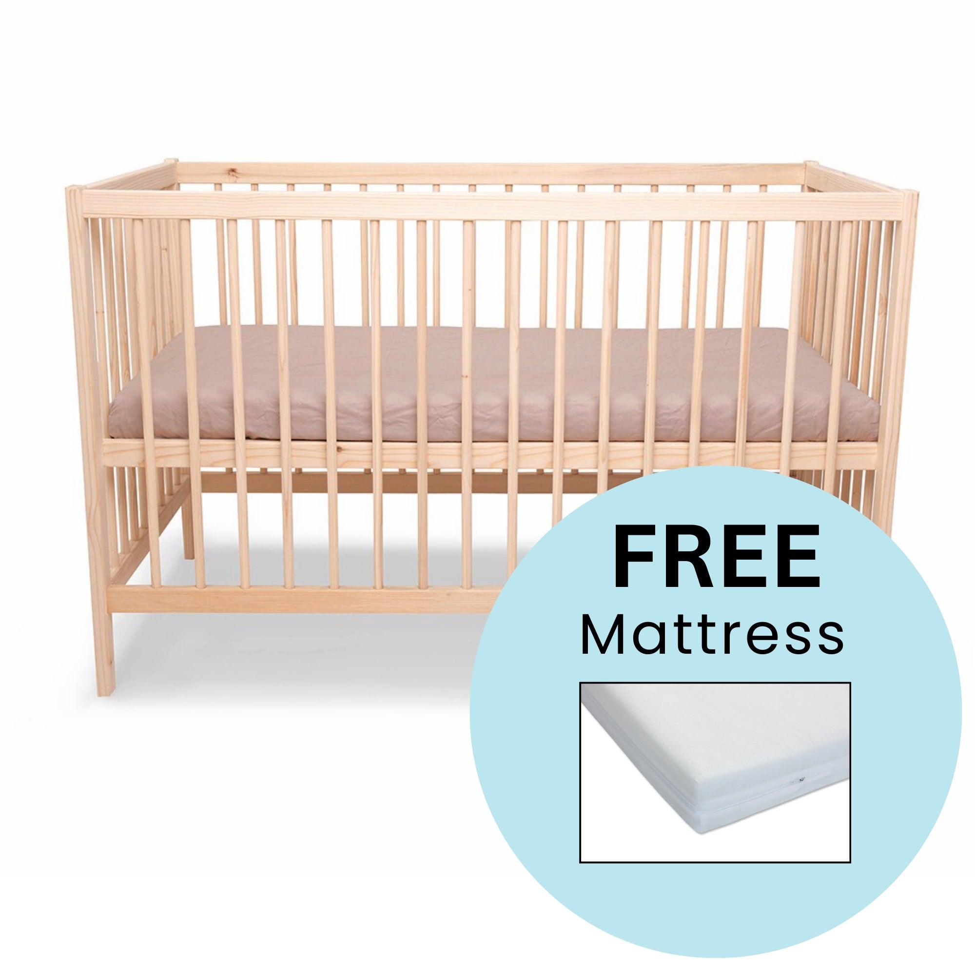 Kub Natural Cot & free mattress sticker