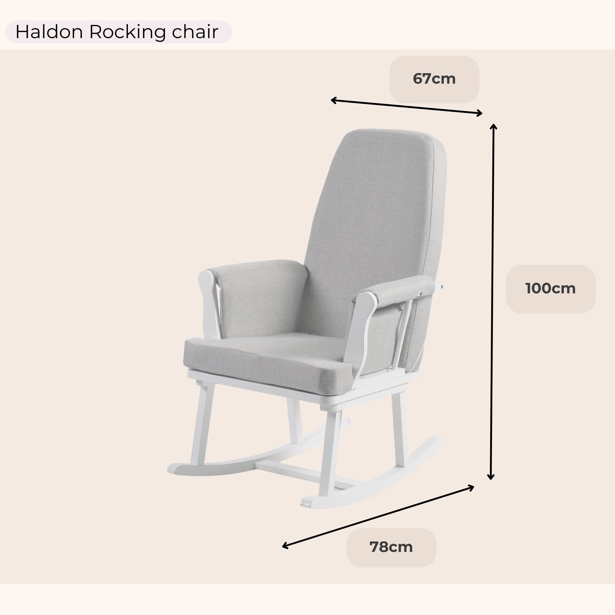 Haldon Nursing Rocking Chair - Limited Edition - White Wood and Grey Chevron Cushions