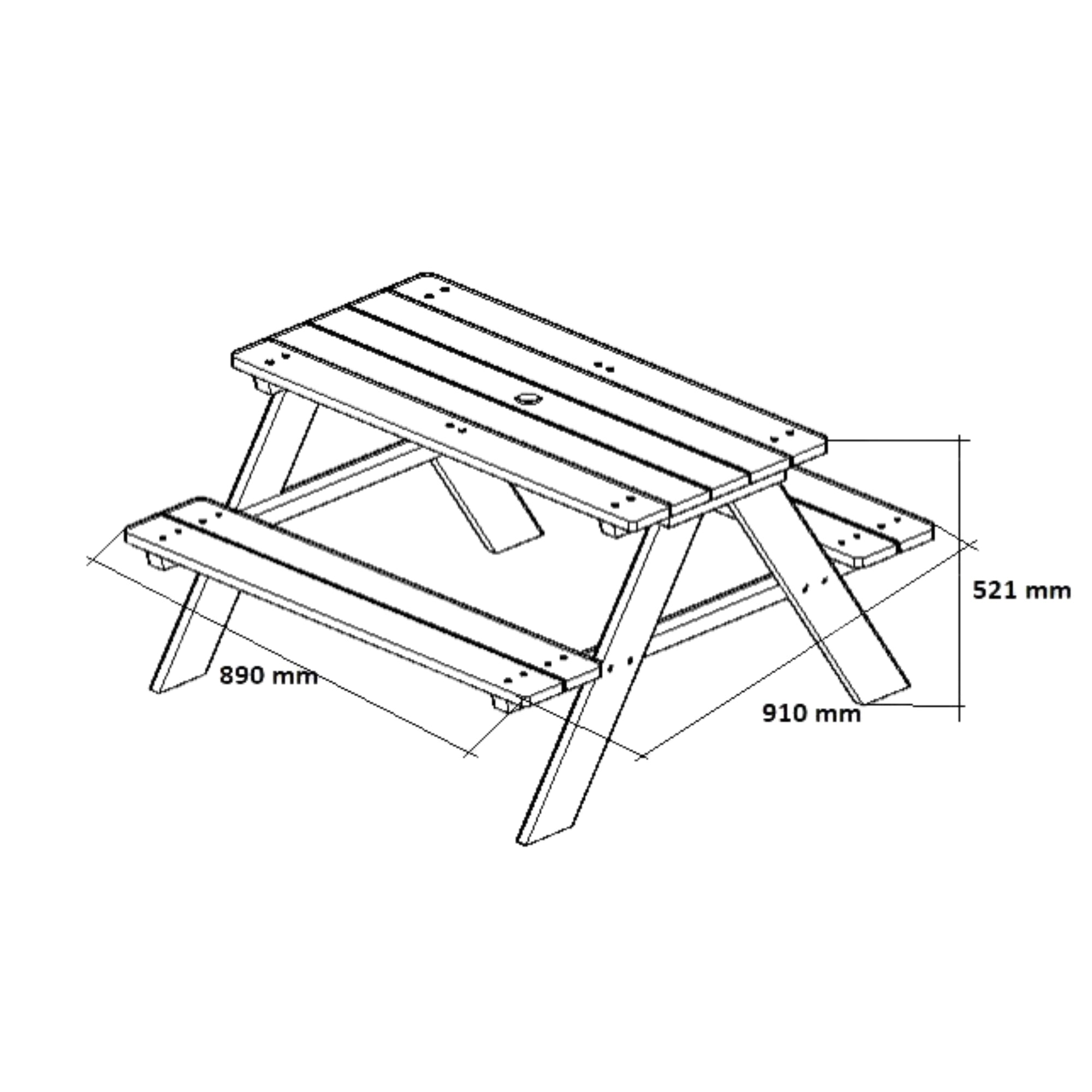 Wooden Picnic Table with Trays removed dimensions