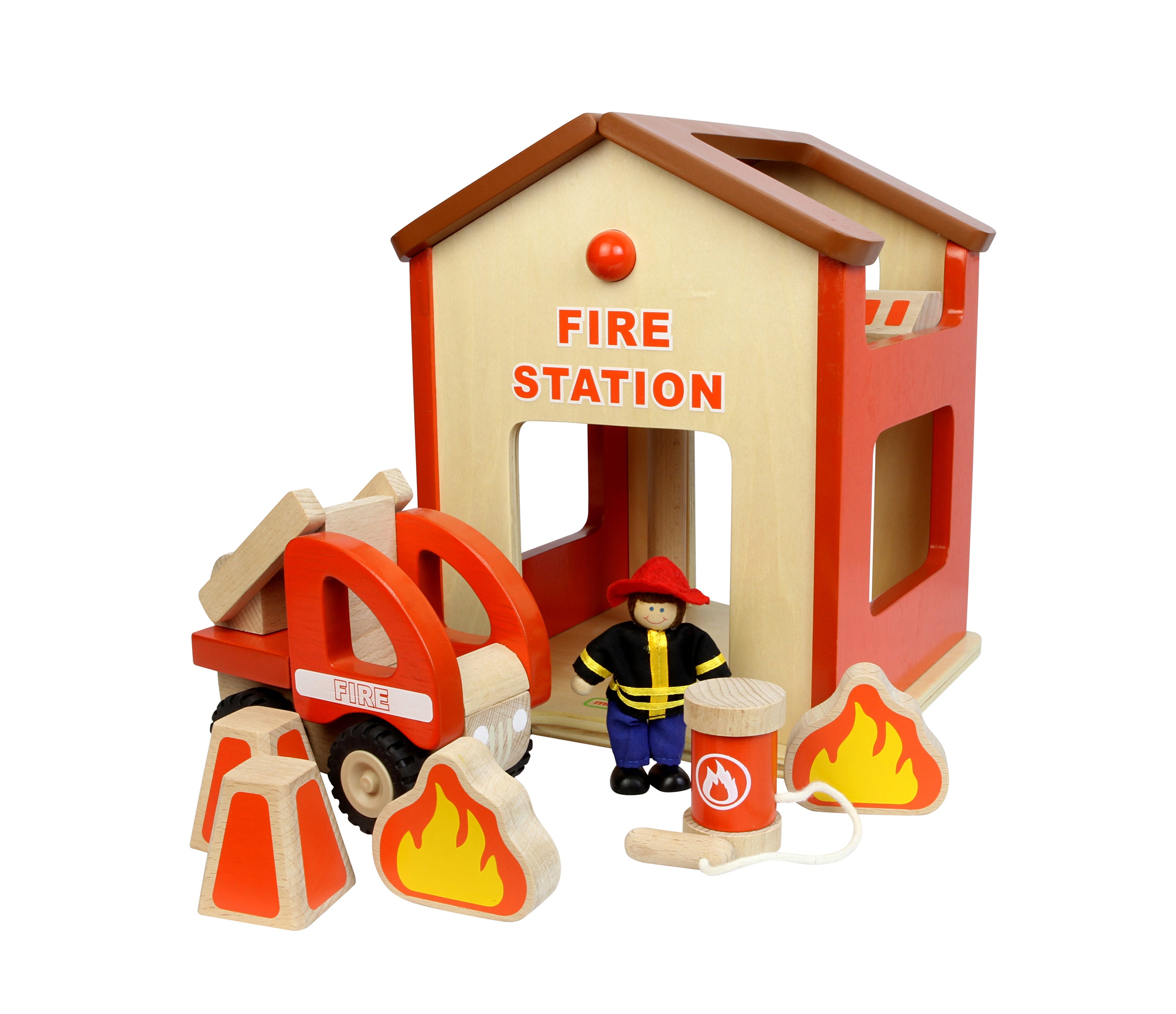 Wooden Fire Station Play Set