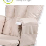 Arm cushions for handy storage - White and beige glider nurcing chair