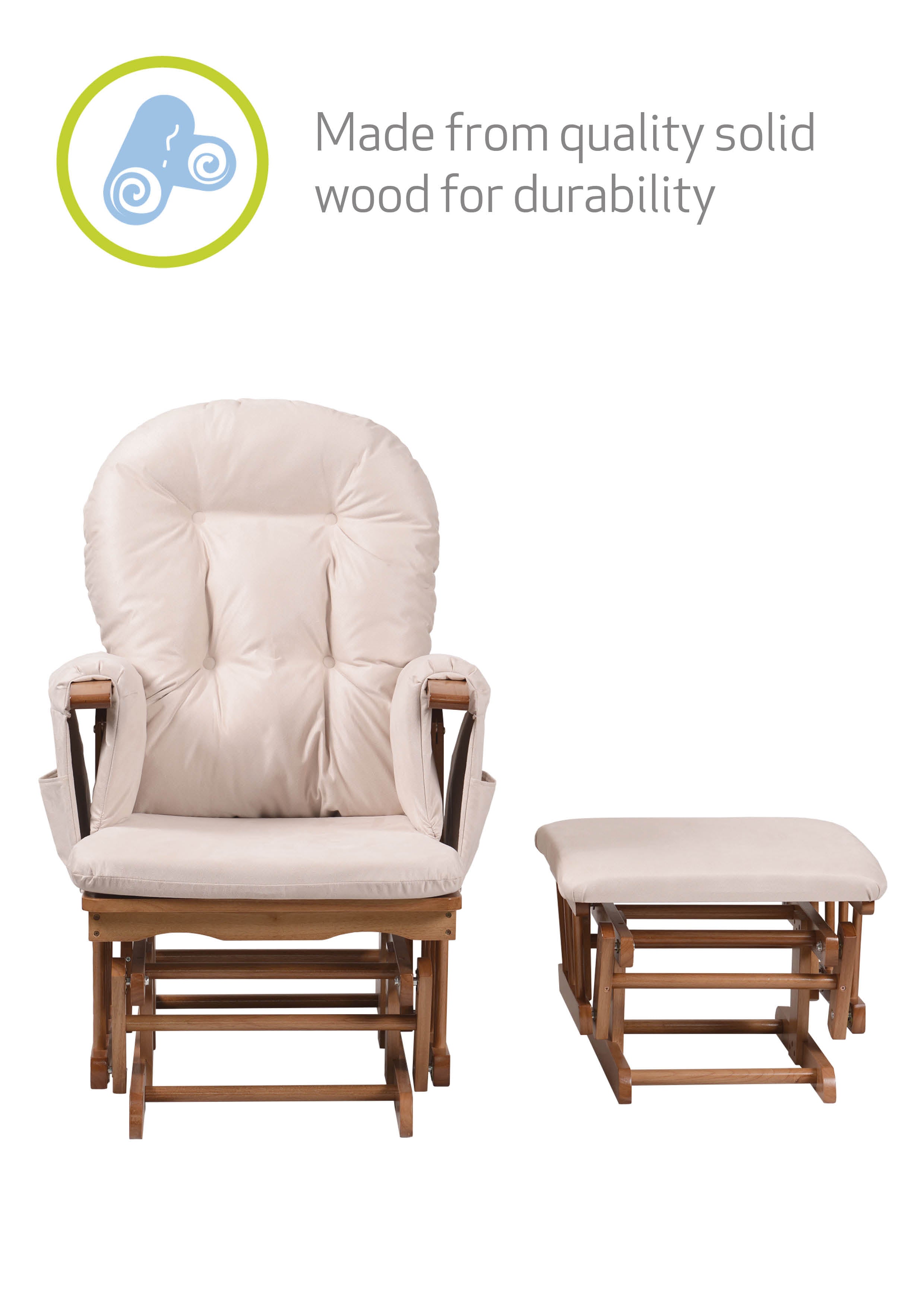 Haywood Natural Wood and beige cushions glider nursing chair - durable