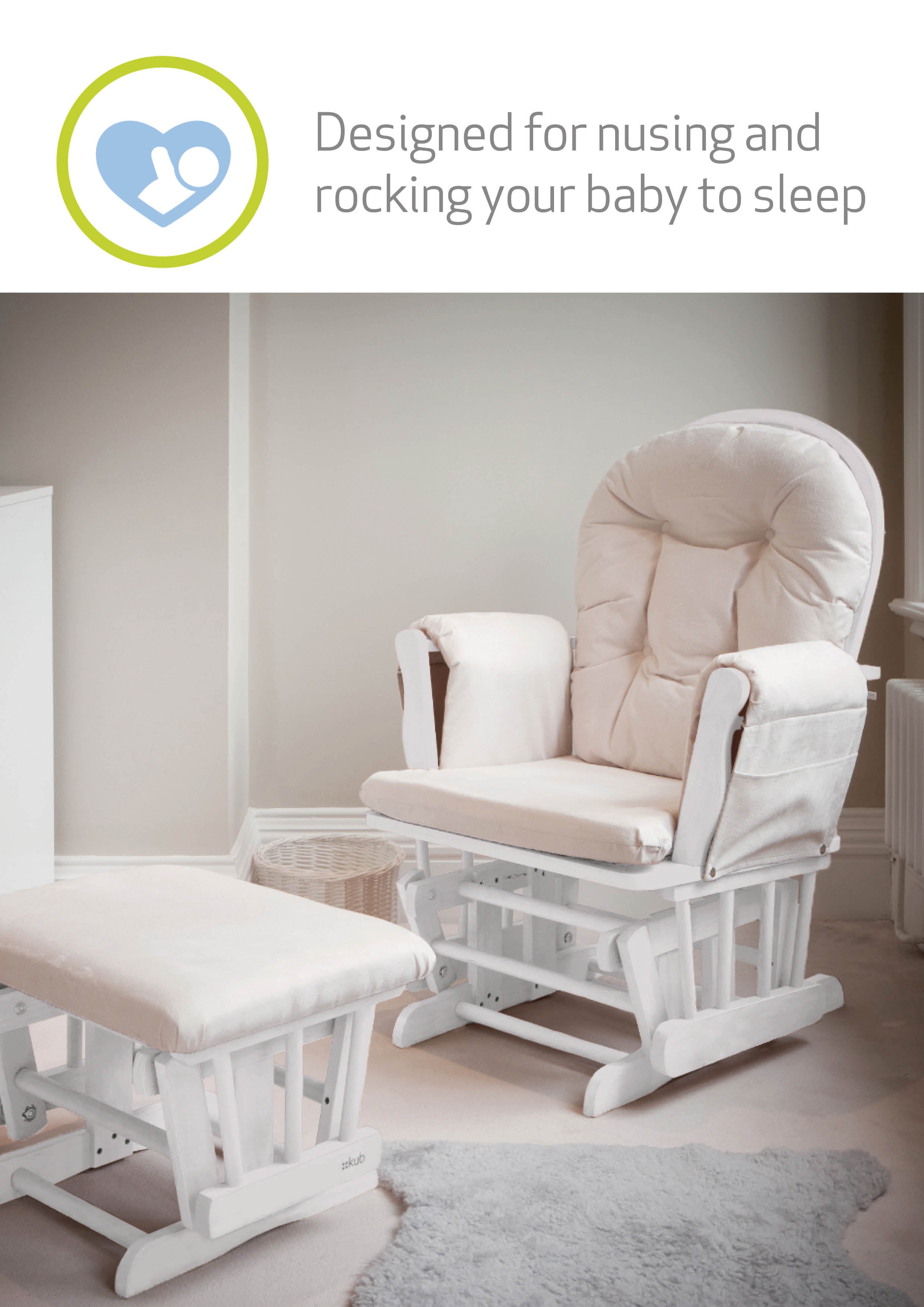Haywood Nursing Chair and Footstool White and Beige
